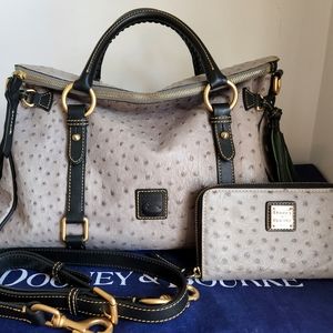 Dooney and Bourke Medium Florentine Grey Ostrich Leather Satchel and Wallet